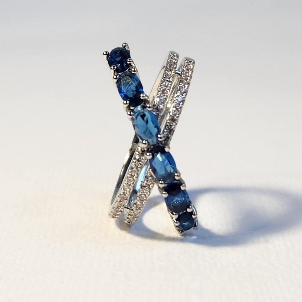 CBK Esque! NIB 14K/925 London Blue Topaz & Zircon Twist Ring Sz 8